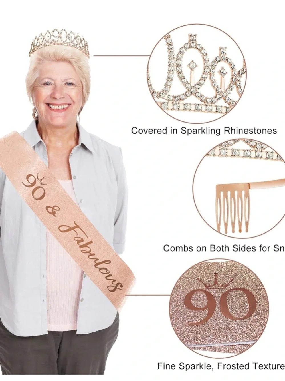90 & Fabulous Rose Gold Birthday Party Decor Set by